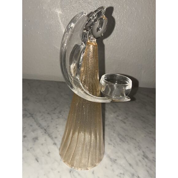 Party Lite Christmas Angel Tea Lite Candle holder 11” Tall Clear Gold Shimmer - Picture 3 of 10